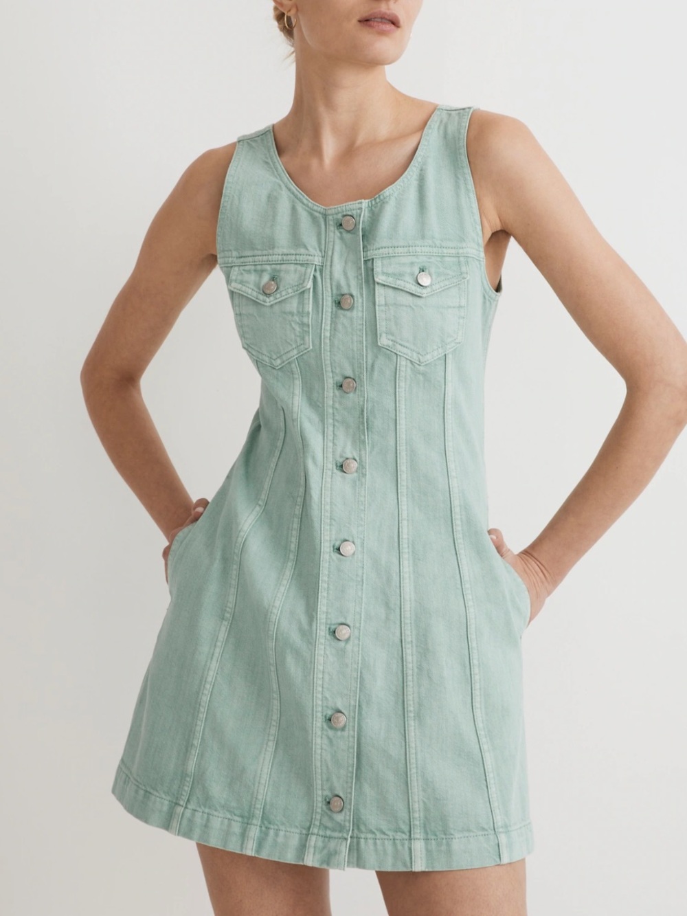 Madewell green Denim Sleeveless Seamed Mini Dress